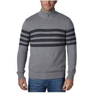 Tahari Mens Quarter Zip Stretch Pullover Striped Mock Neck Sweater